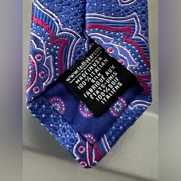 🆕👔NEW Blue & Magenta PAISLEY 100% Italian Silk Tie | TED BAKER LONDON - Picture 8 of 15